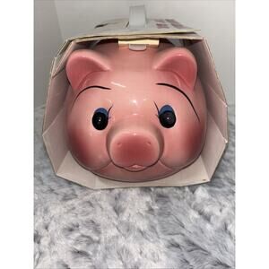 Large Mid Century Vintage Piggy Bank Fat Belly Cute Little Pink Piggy New In Box